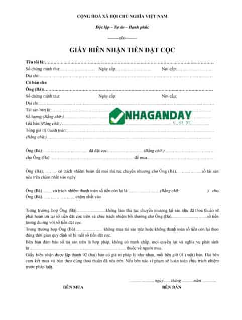 Download các mẫu giấy biên nhận tiền đặt cọc dùng nhiều nhất 2026