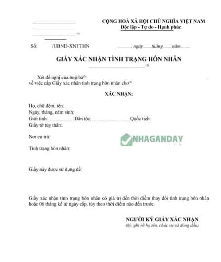 Giấy xác nhận tình trạng hôn nhân, độc thân word 2026