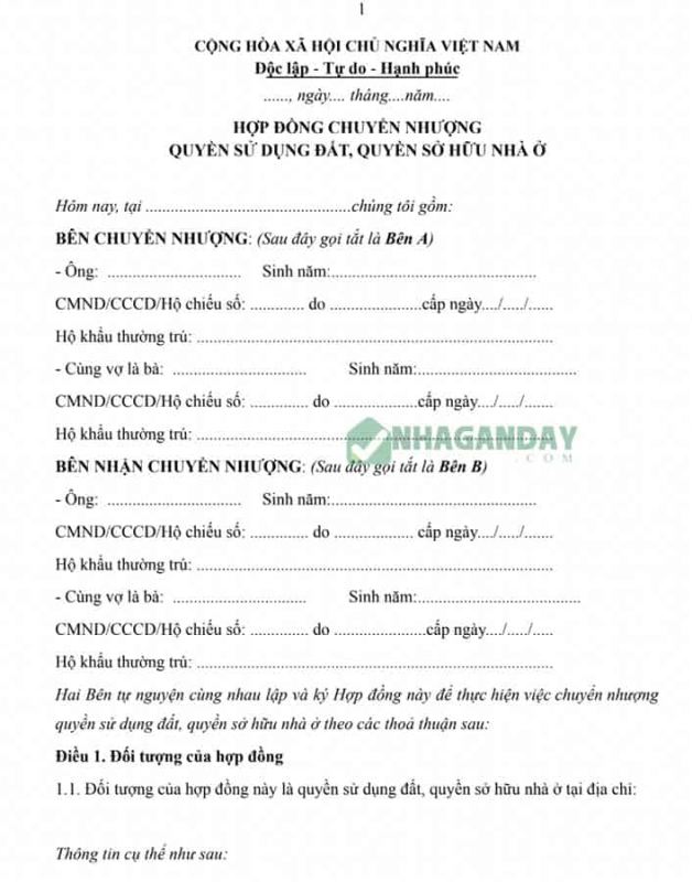 Mẫu hợp đồng mua bán nhà ở kèm đất mới nhất 2026