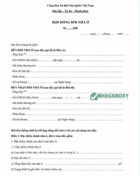 Mẫu hợp đồng trao đổi nhà ở mới nhất 2026