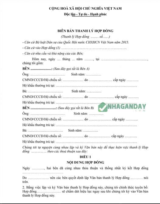 Mẫu Biên bản thanh lý hợp đồng mới nhất 2026