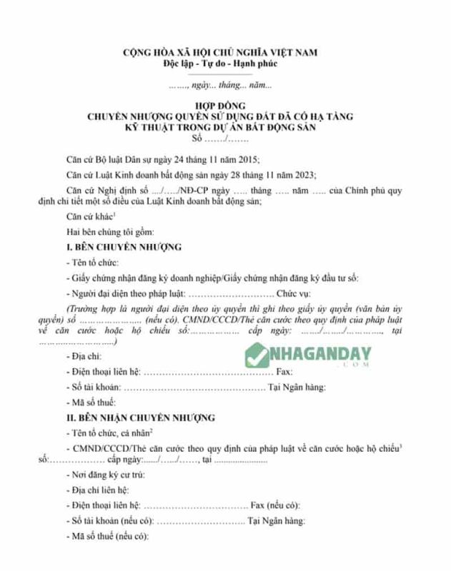 Mẫu hợp đồng chuyển nhượng quyền sử dụng đất và tài sản gắn liền với đất 2026