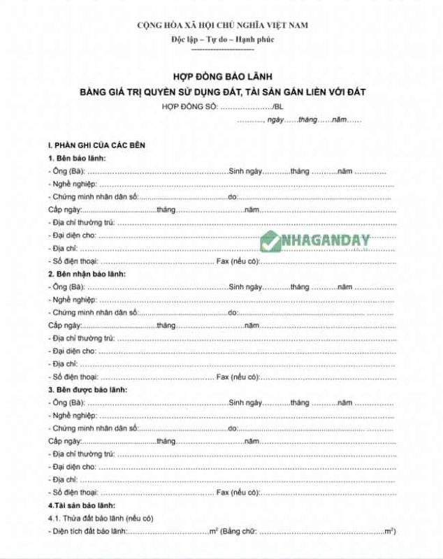 Hợp Đồng Bảo Lãnh Bằng Giá Trị Quyền Sử Dụng Đất, Tài Sản Gắn Liền Với Đất
