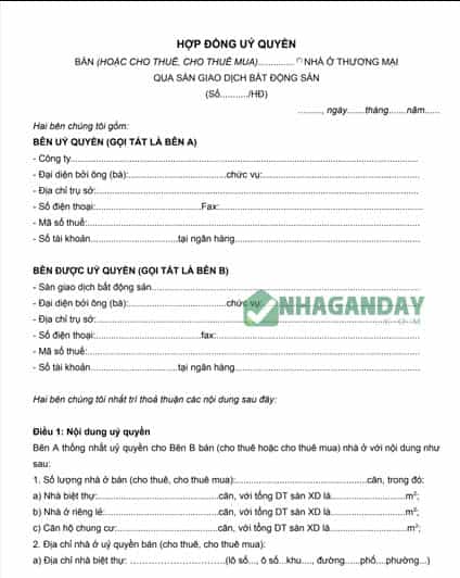 Hợp đồng ủy quyền bán, cho thuê nhà ở qua sàn giao dịch bất động sản