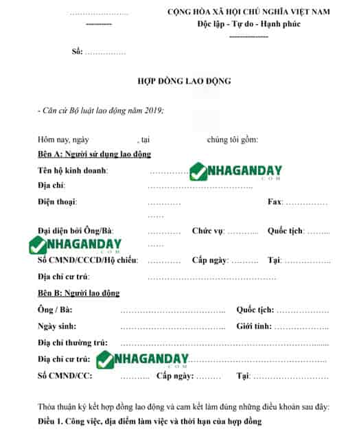 Mẫu hợp đồng lao động hộ kinh doanh mới nhất 2026